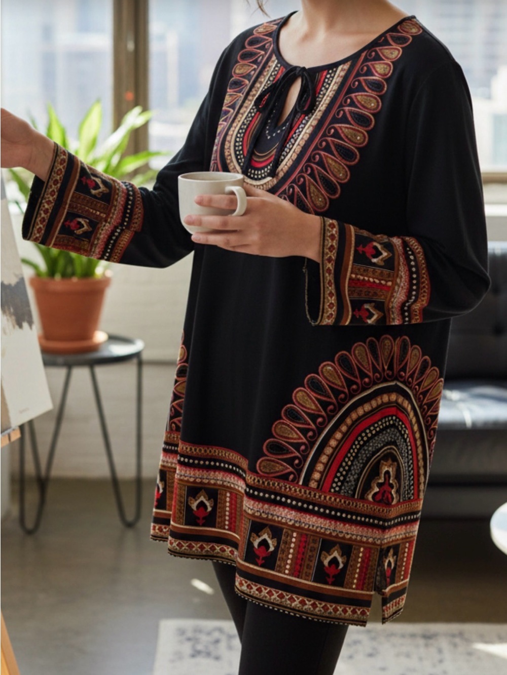 👛 (ANY 2/$35) NWT KERRYBROOKE Bohemian Bead Detail Tunic in autumn colours.